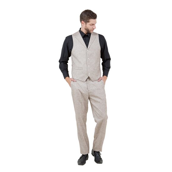 Hybrid Fit Classic Tweed Beige Mens Suit by Sean Alexander - Picture 2 of 6